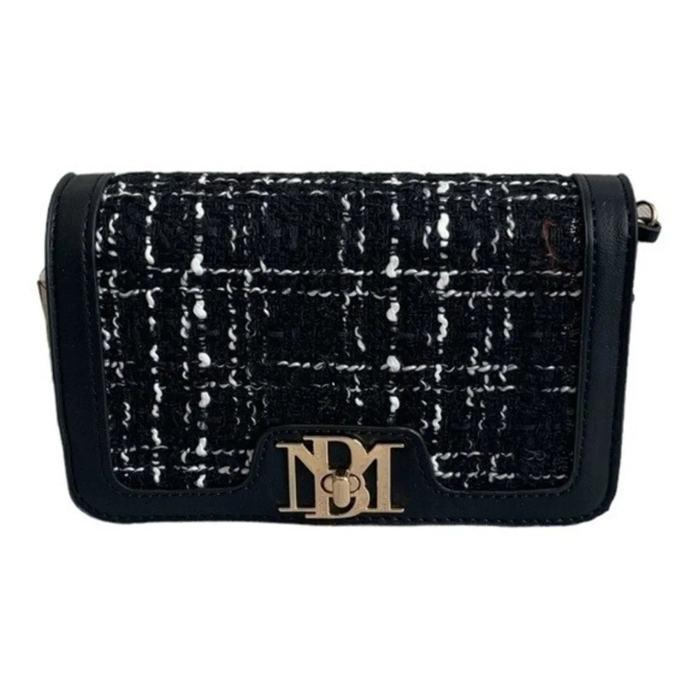 Badgley Mischka Wool Vegan Leather Plaid Crossbody Tote Purse Women’s Bag NWT
